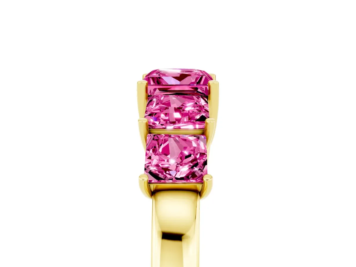 Princess Cut Five-Stone Pink Sapphire Ring with Classic Prong Setting Yellow gold