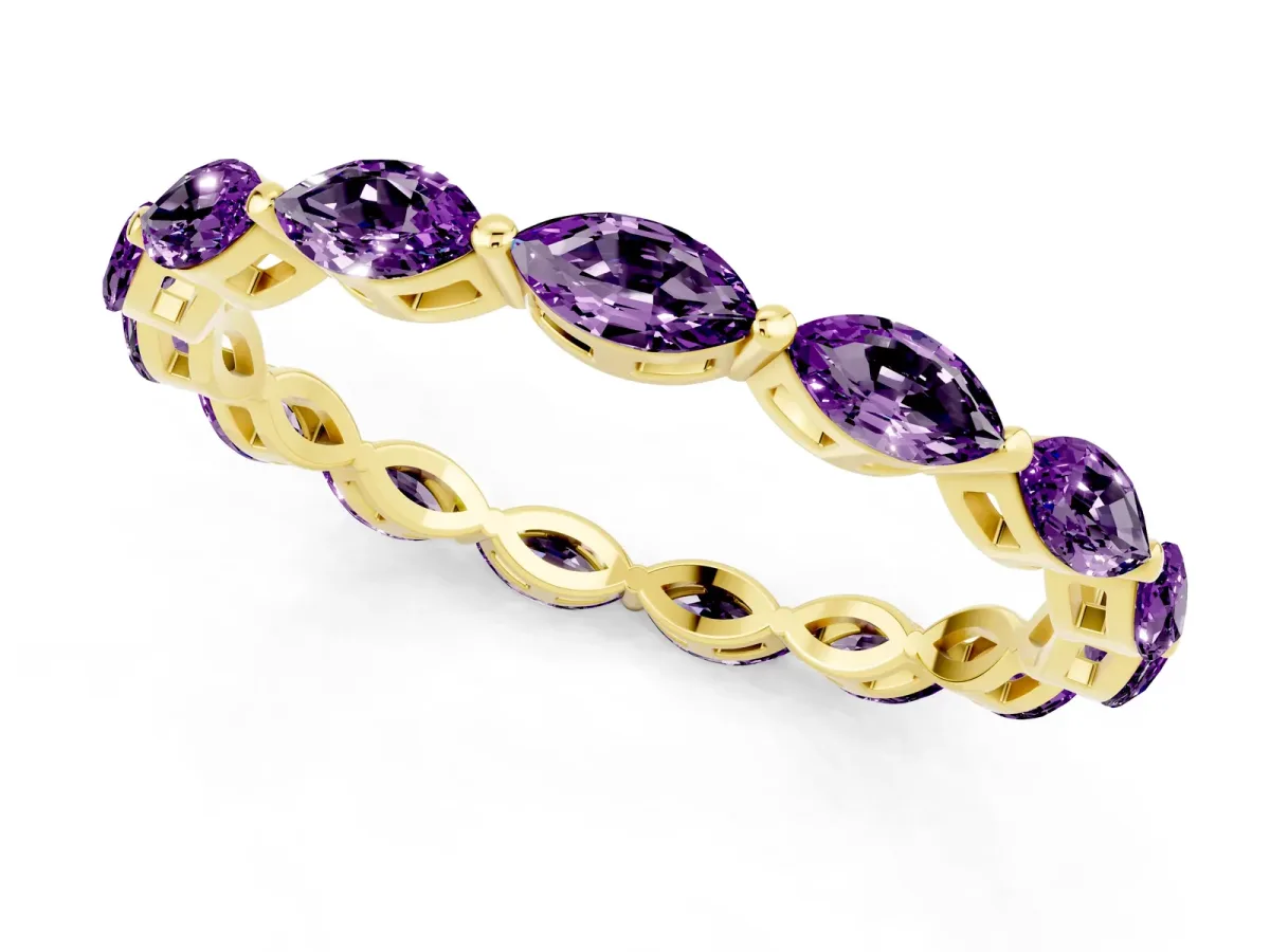 Marquise Amethyst Eternity Band with U-Prong Setting Yellow gold
