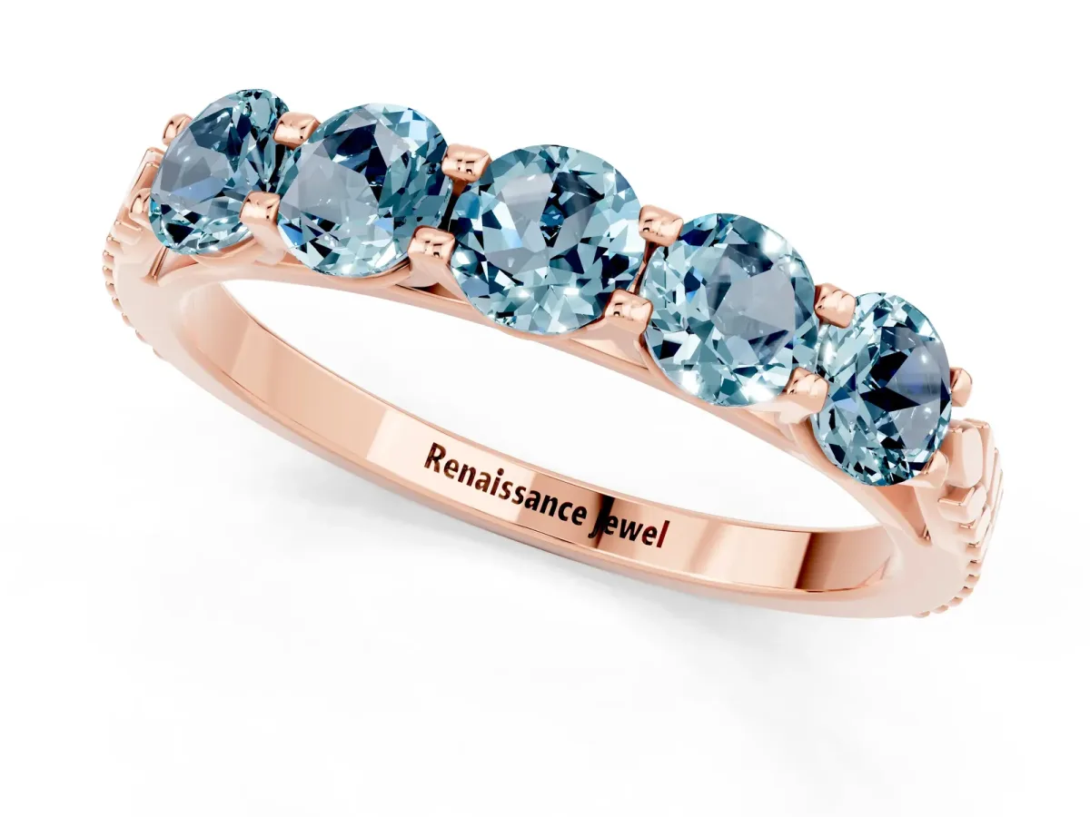 Five-Stone Round Aquamarine Prong-Set Band Rose gold