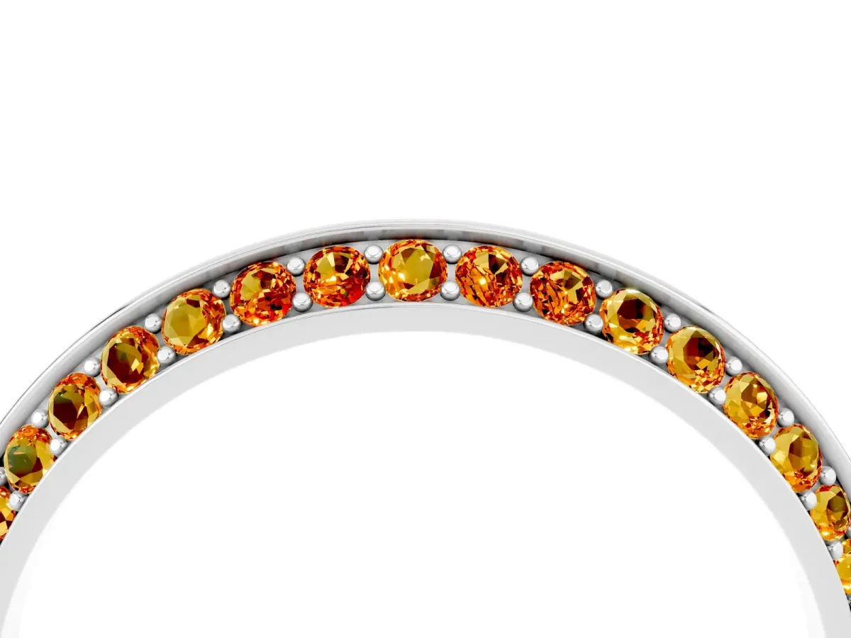 Double Row Pavé Round Citrine Eternity Band with Channel Setting White gold