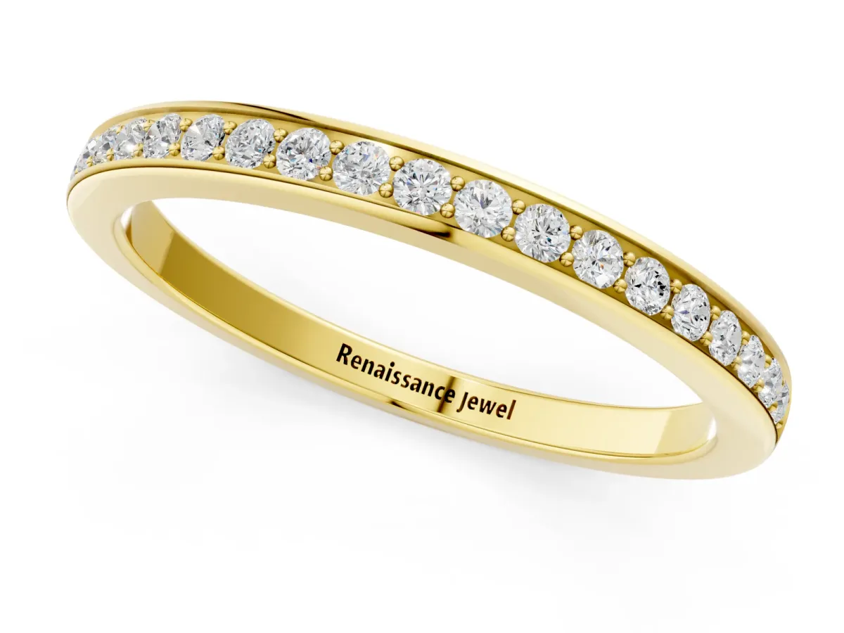 Round Diamond Pavé Set Half-Eternity Band Yellow gold