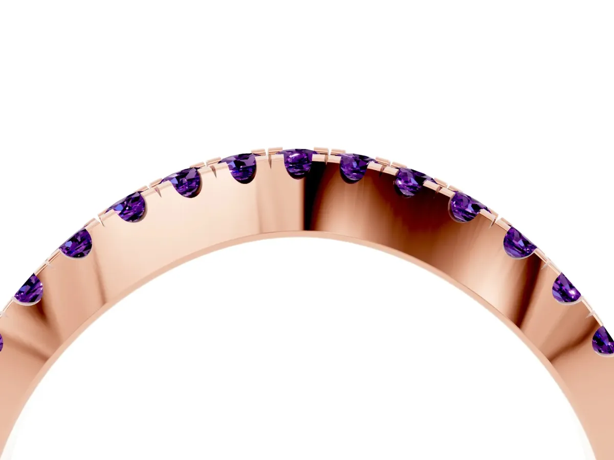 Round Amethyst Pavé Curved Band with Shared Prong Setting Rose gold