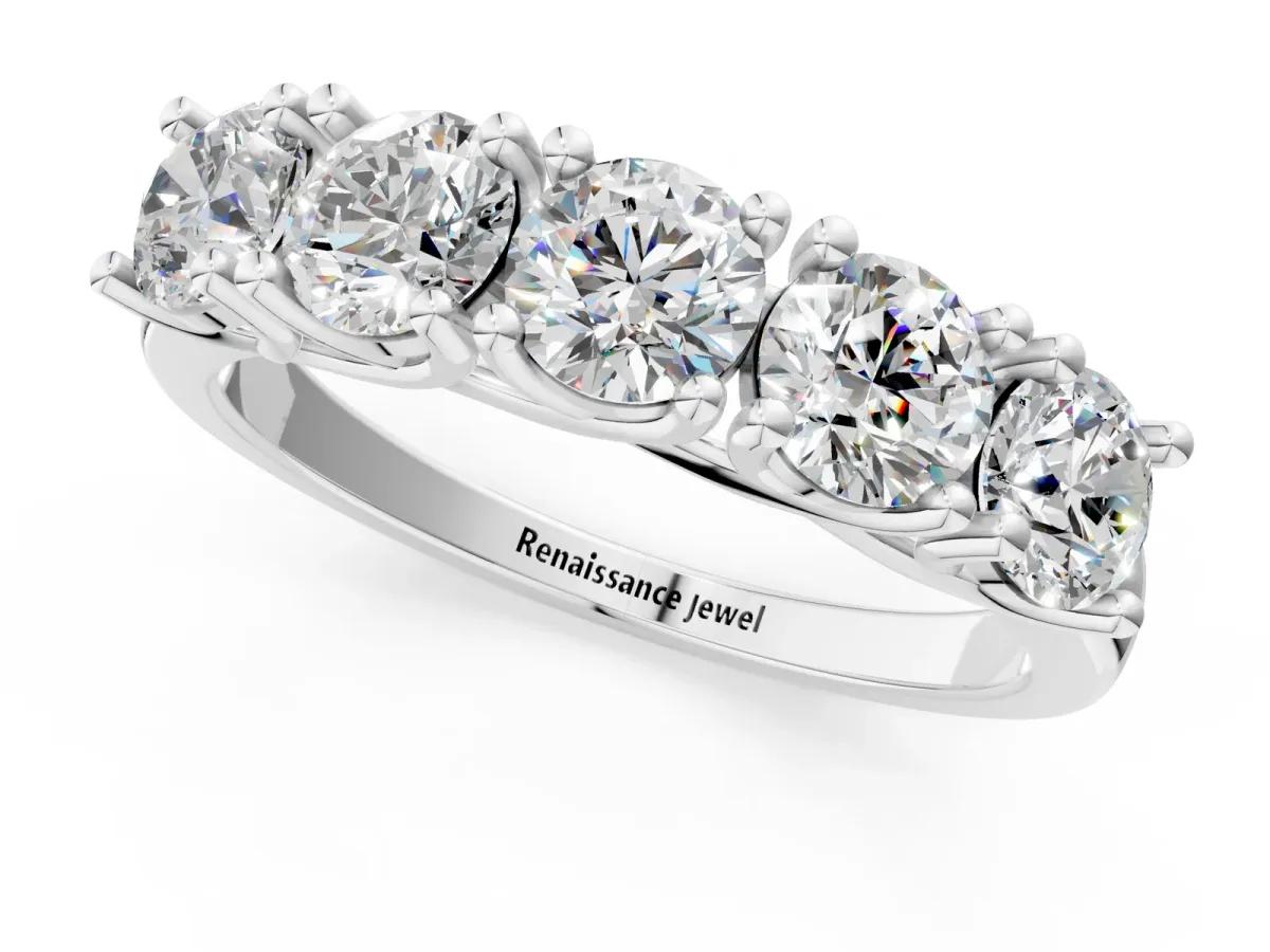 Five-Stone Round Diamond Prong-Set White Gold Band Silver