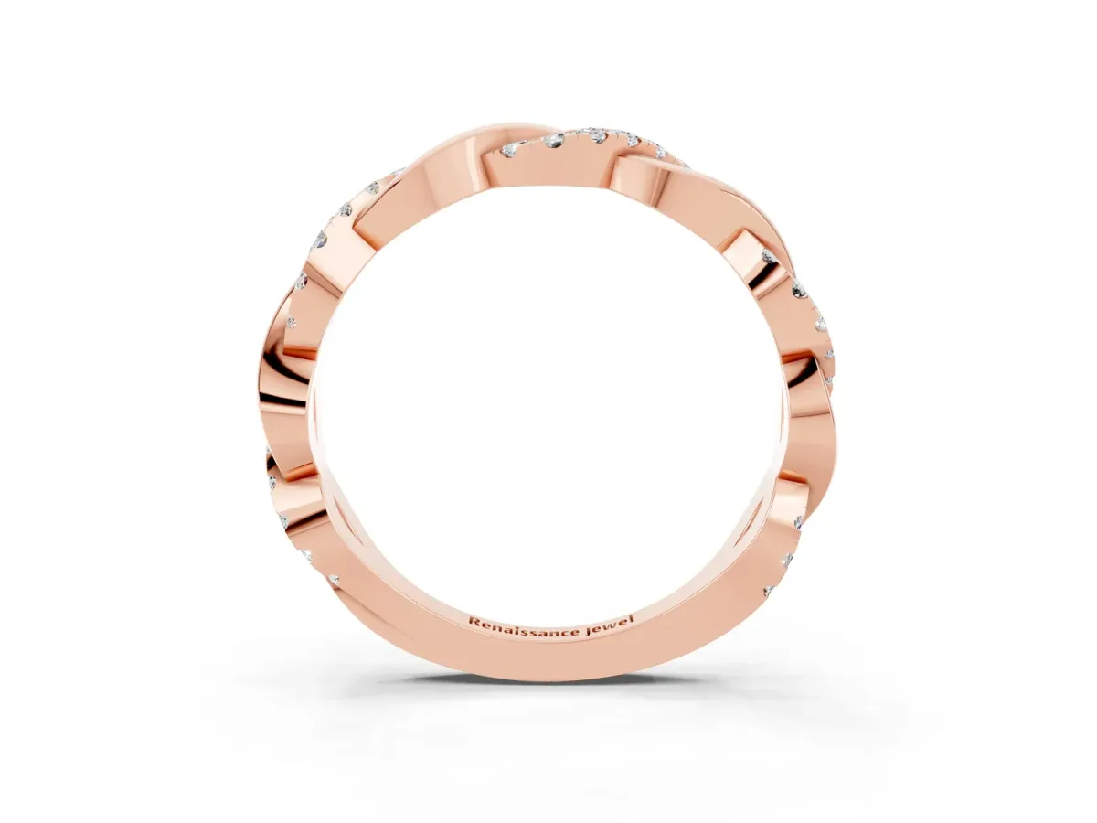 Pavé Round Moissanite Twist Eternity Band with Shared Prong Setting Rose gold