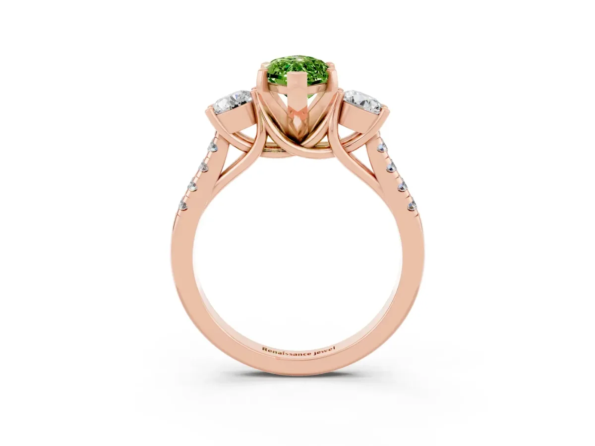 Three-Stone Marquise Cut Peridot Pavé Band with Four-Prong Setting Rose gold
