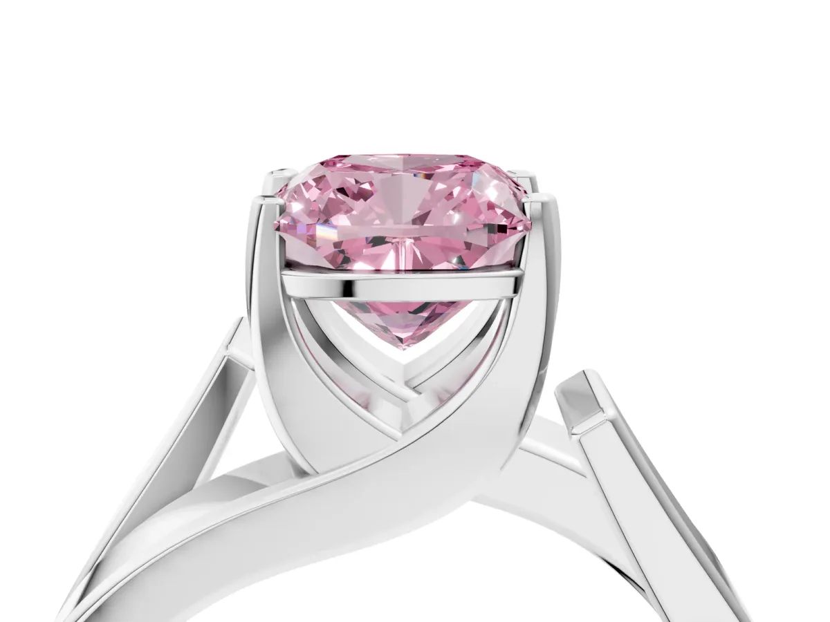 Fancy Pink Modern Tension Set Cushion Cut Diamond Solitaire Wide Band Ring Silver