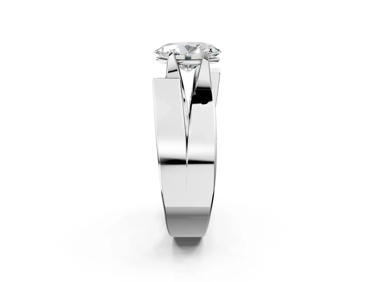 Modern Tension Set Oval Cut Diamond Solitaire Wide Band Ring Platinum