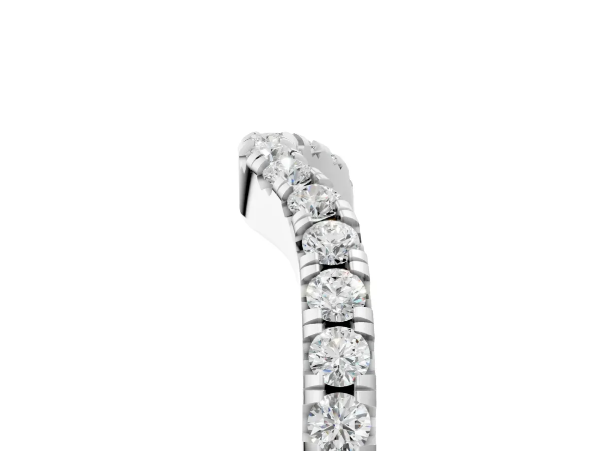 Curved Round Diamond Wedding Band with Pavé Setting and Shared Prong Platinum