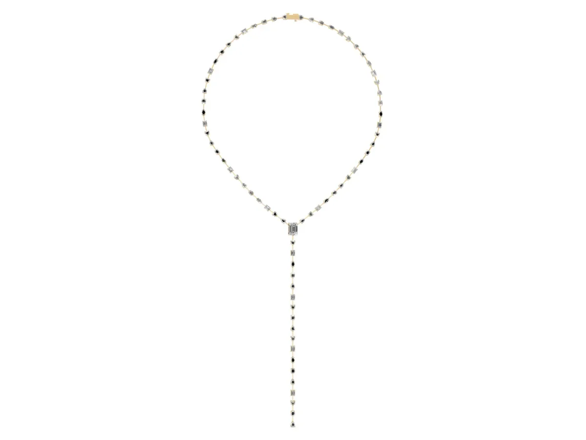 Mixed Shape Diamond Lariat Necklace with Station Accents Yellow gold