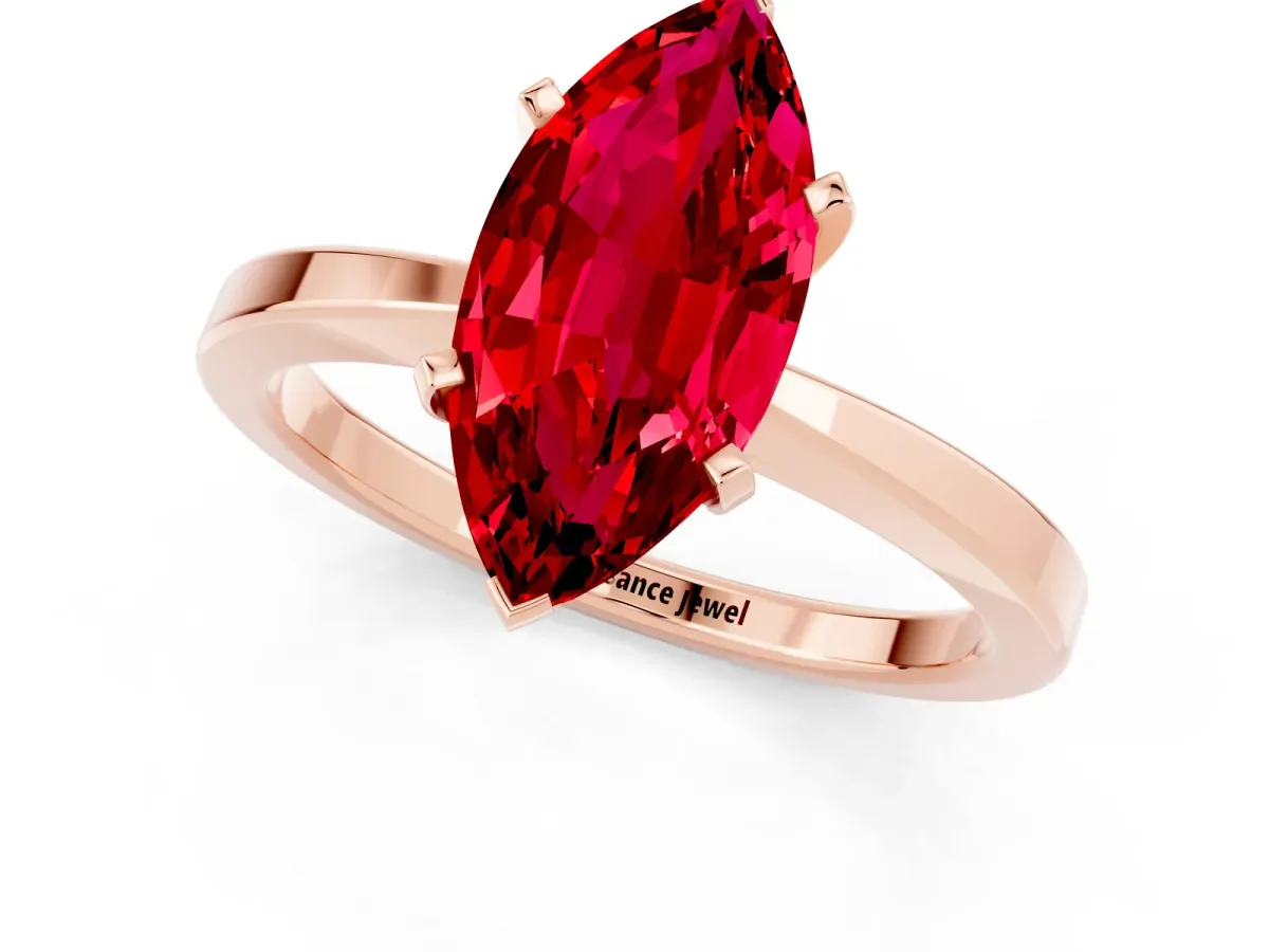 Marquise Cut Ruby Solitaire Engagement Ring with Classic Band and Four-Prong Setting Rose gold