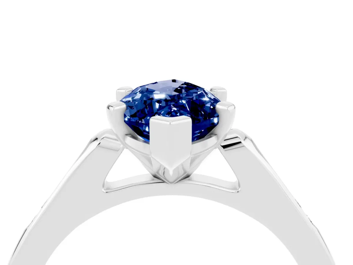 Marquise Cut Blue Sapphire Solitaire Ring with Channel Set Round Band and Prong Setting Silver