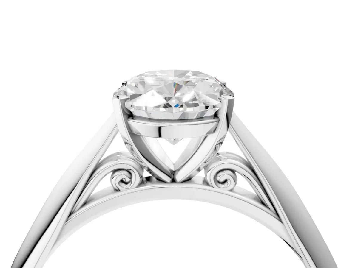 Oval Cut Diamond Solitaire Engagement Ring with Cathedral Setting and Four-Prong Mount White gold