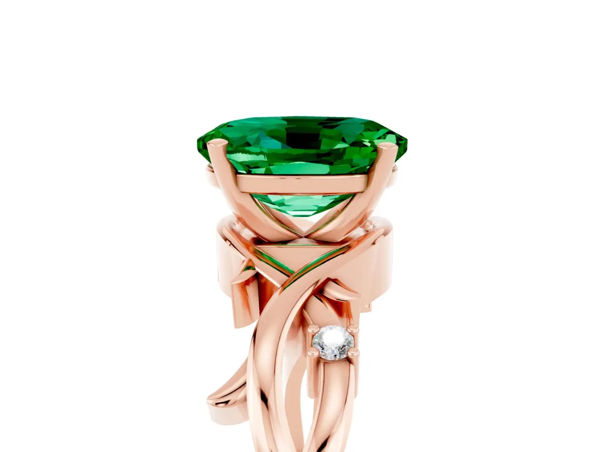 Oval Cut Emerald Solitaire Ring with Twisted Band and Prong Setting Rose gold