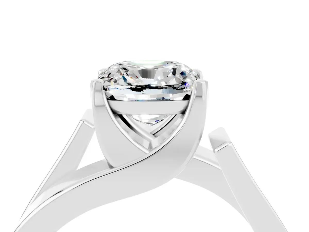 Modern Tension Set Cushion Cut Moissanite Solitaire Wide Band Ring Silver