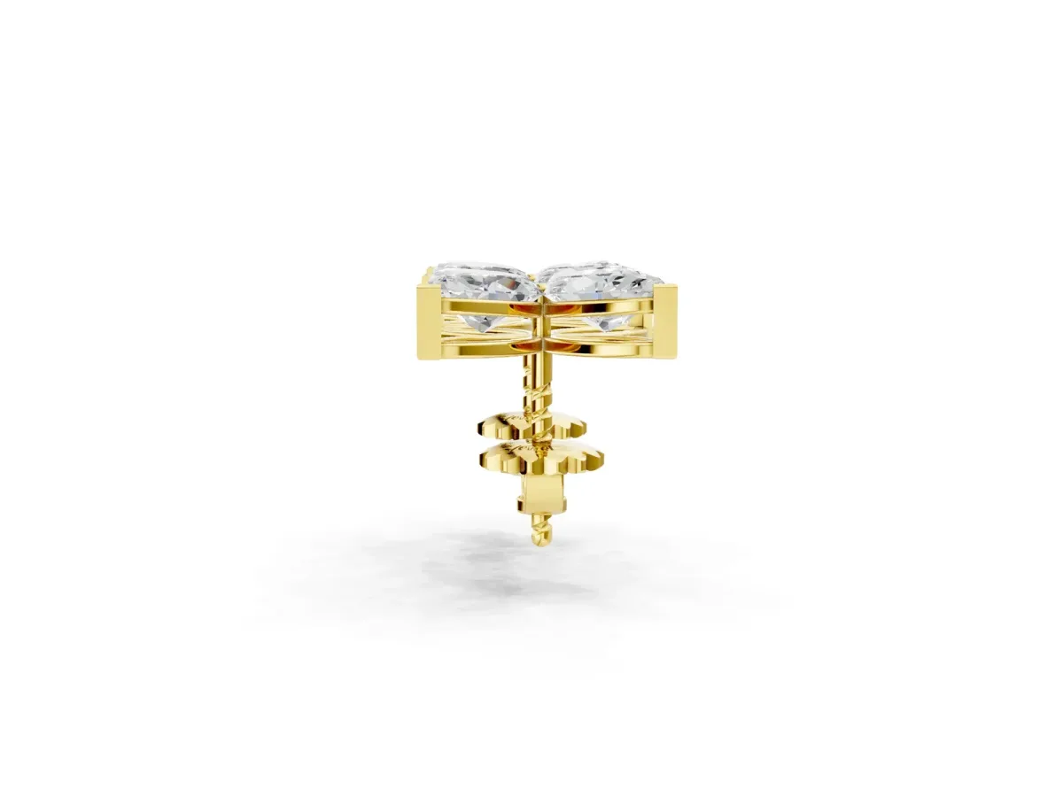 Marquise Cut Diamond Flower Stud Earrings Yellow gold