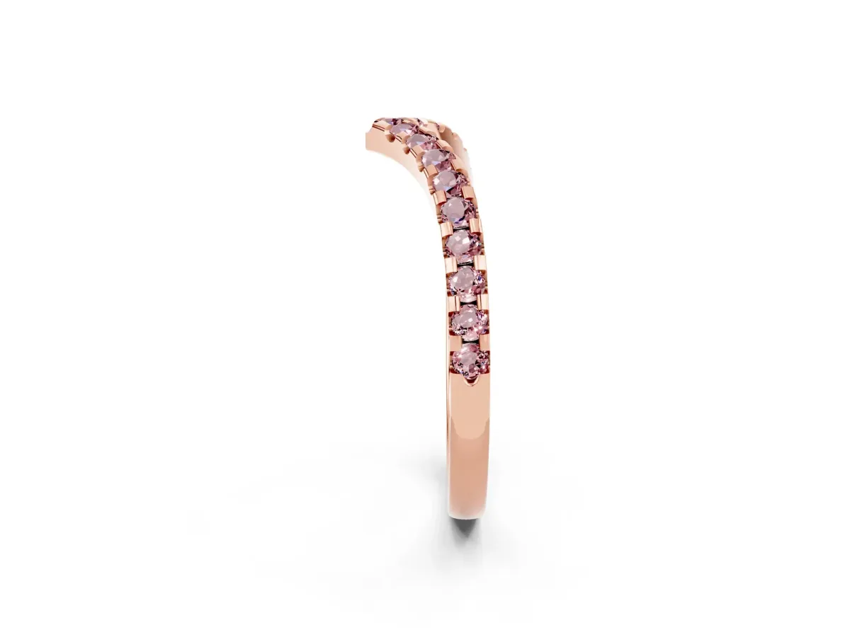 Pavé Round Morganite Chevron Band with Shared Prong Setting Rose gold