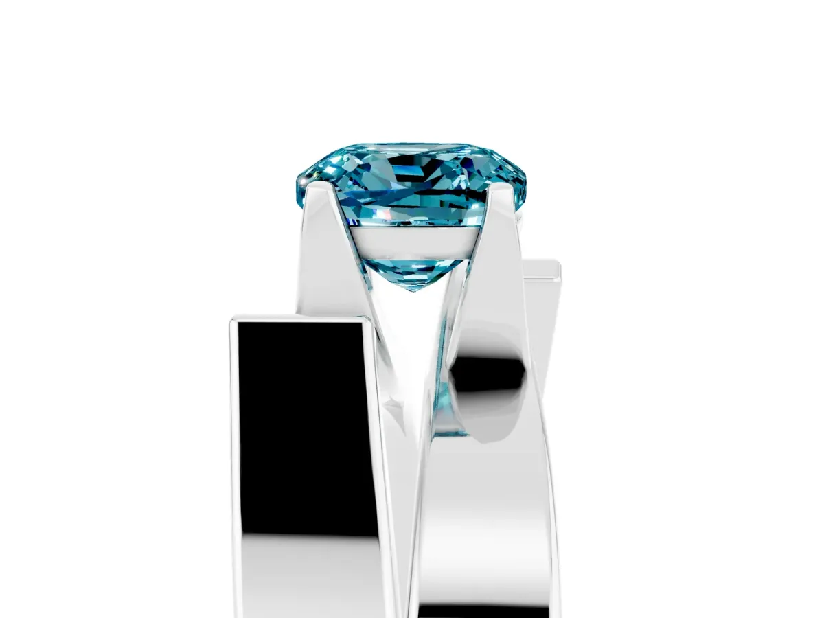 Modern Tension Set Cushion Cut Blue Topaz Solitaire Wide Band Ring Silver