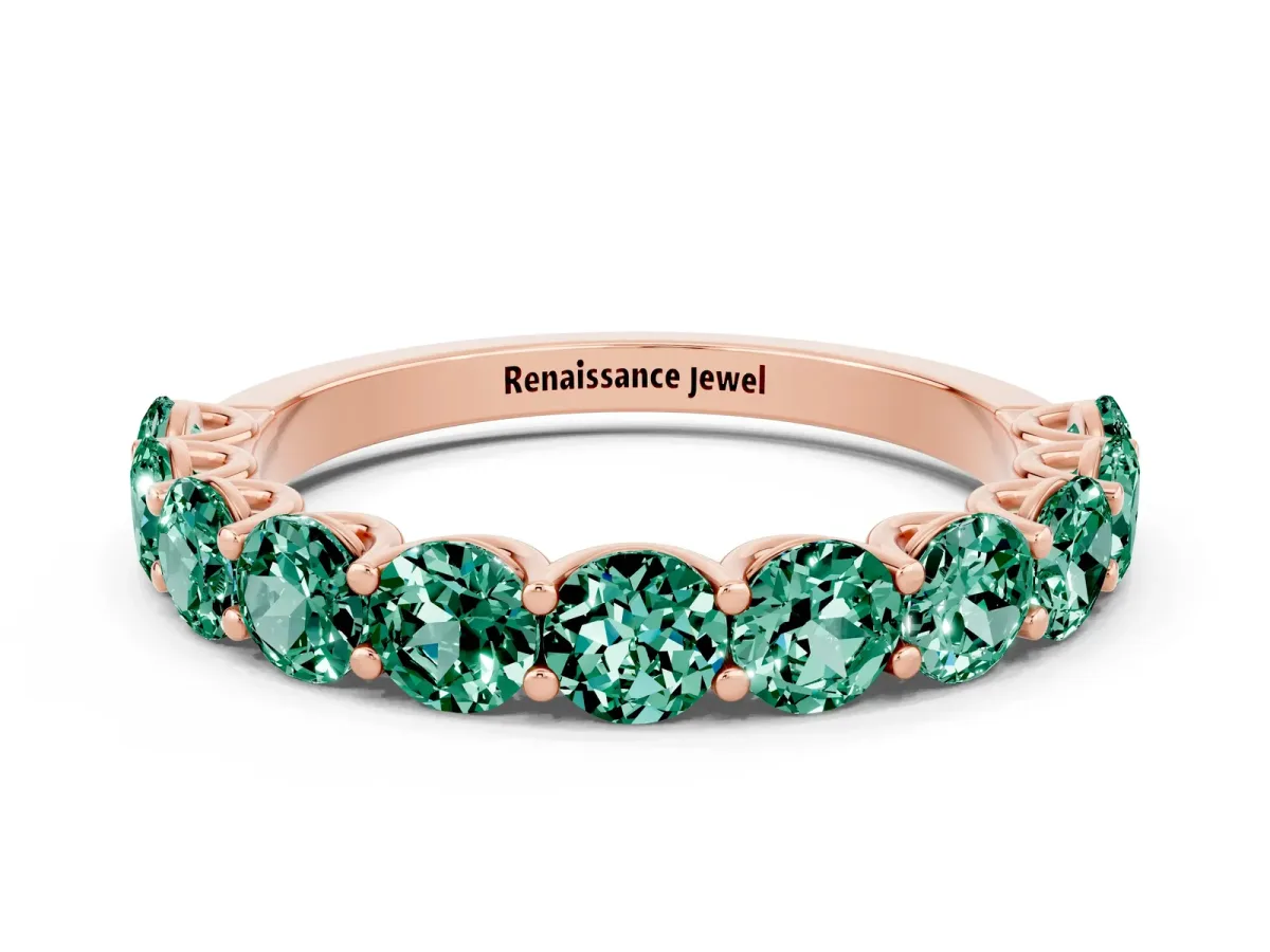 Round Green Sapphire Shared Prong Eternity Band Rose gold
