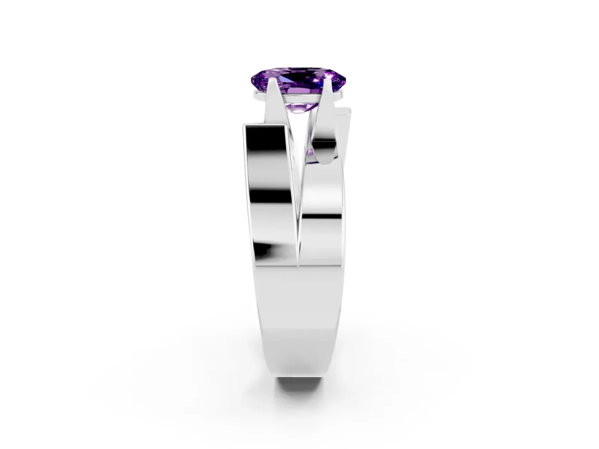 Modern Tension Set Oval Cut Amethyst Solitaire Wide Band Ring Platinum