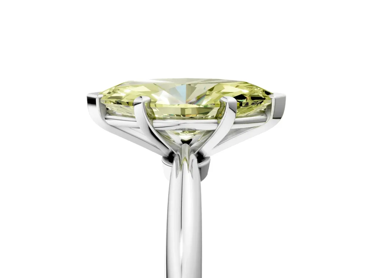 Fancy Yellow Marquise Cut Diamond Solitaire Ring with Six-Prong Setting and Classic Band Silver