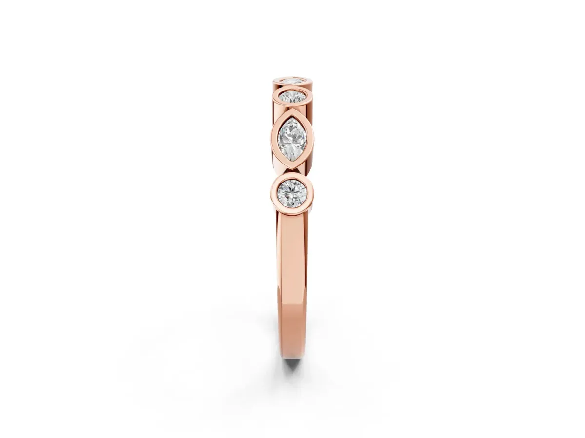 Bezel Set Marquise and Round Diamond Stackable Band Rose gold
