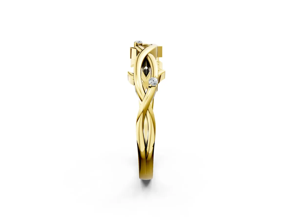 Prong Set Round Diamond Twist Band Yellow gold