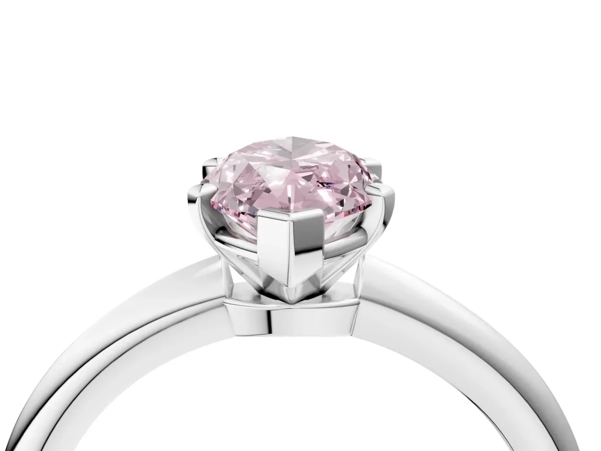 Fancy Pink Marquise Cut Diamond Solitaire Ring with Six-Prong Setting and Classic Band Silver