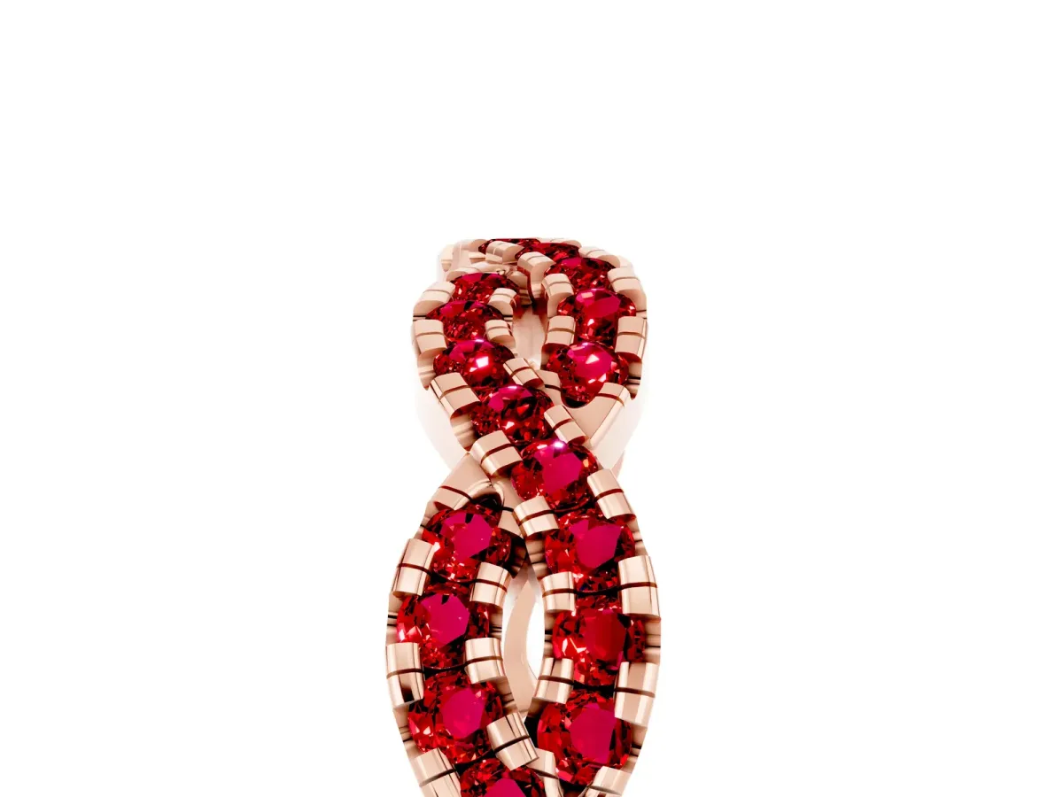 Round Ruby Twisted Eternity Band with Pavé and Shared Prong Setting Rose gold