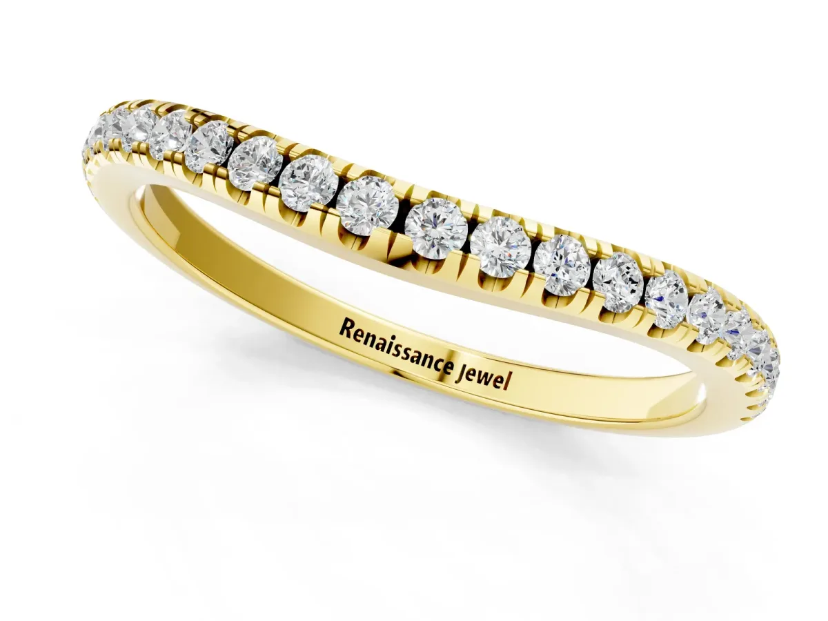 Round Diamond Pavé Set Curved White Gold Band Yellow gold