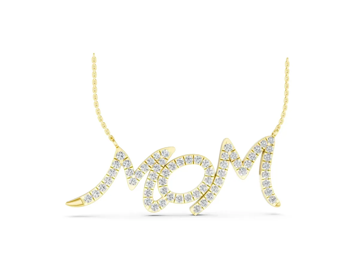 Pavé Round Diamond Script Pendant with Prong Setting Yellow gold