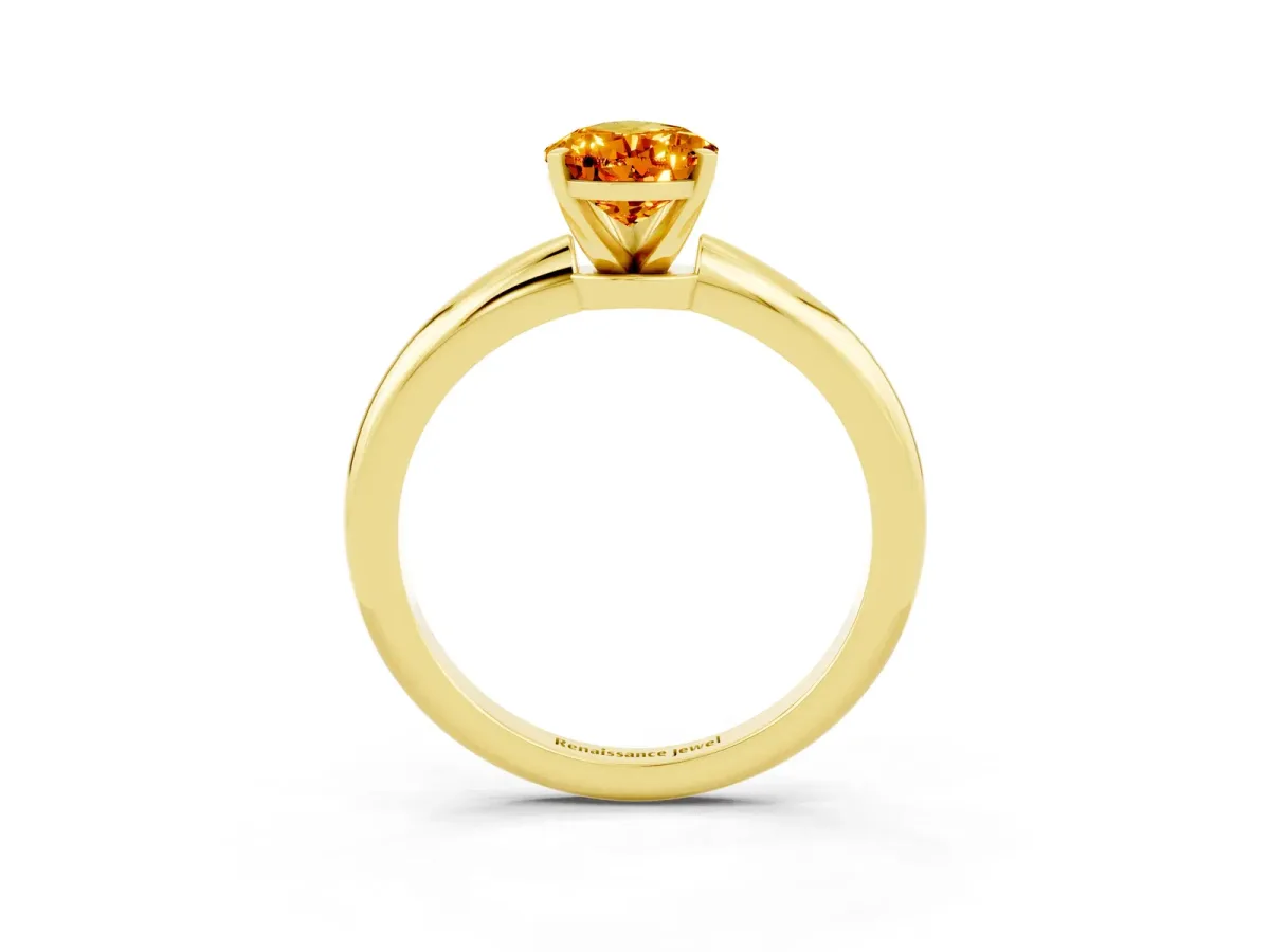 Pear Cut Citrine Solitaire Ring with Six-Prong Setting and Classic Band Yellow gold