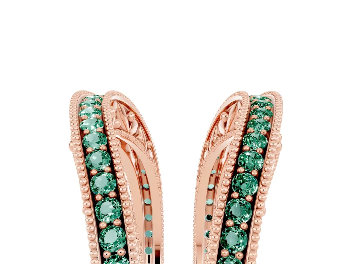 Round Green Sapphire Milgrain Eternity Band with Channel Setting Rose gold