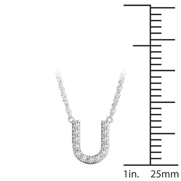 Pavé Round Diamond Prong Set U Pendant Silver
