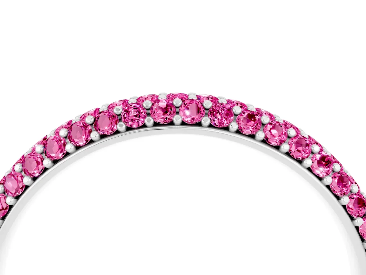 Round Pink Sapphire Pavé Eternity Band with Shared Prong Setting Platinum