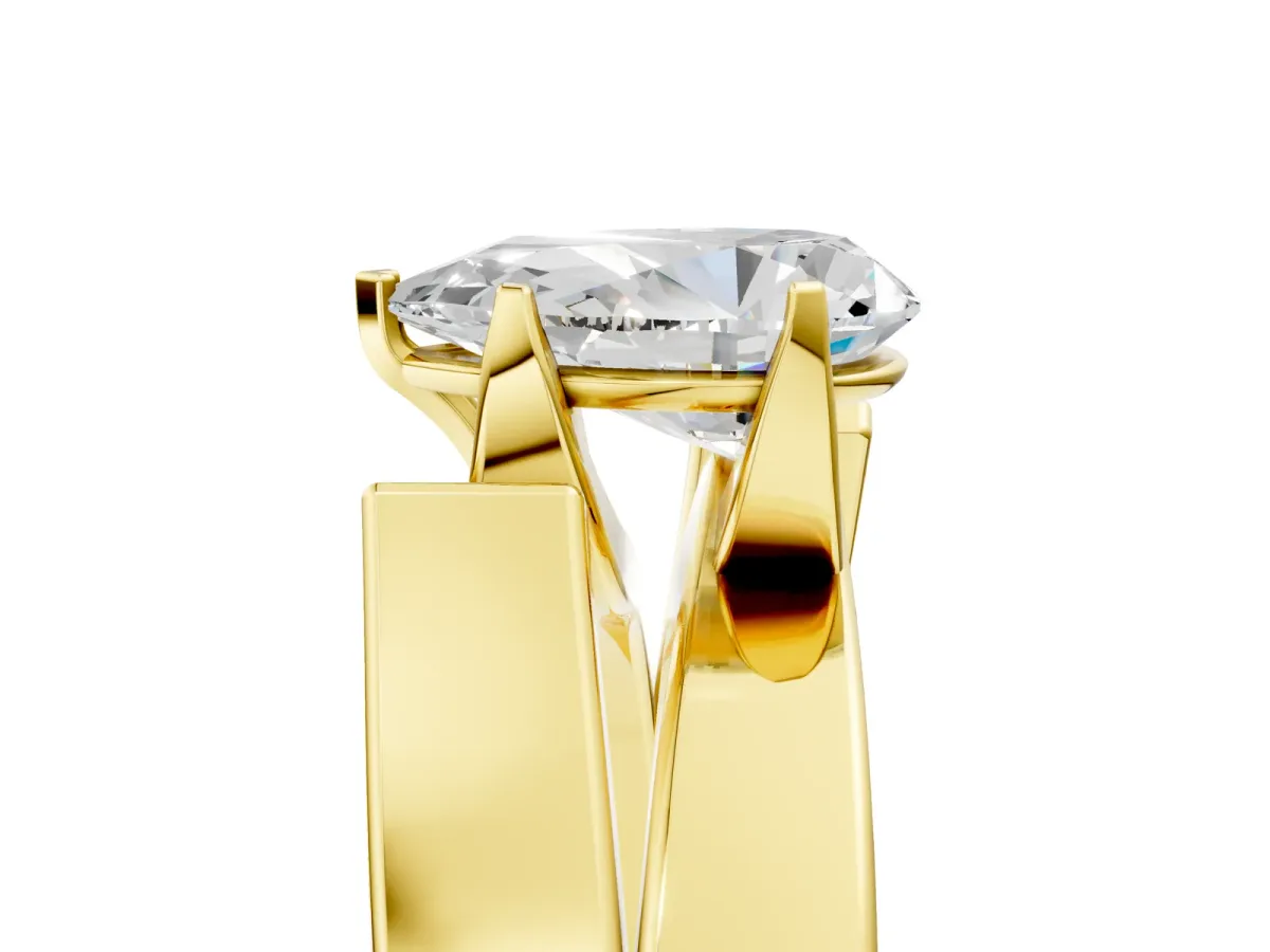 Modern Tension Set Pear Cut Diamond Solitaire Wide Band Ring Yellow gold