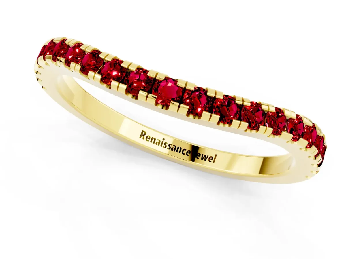 Round Ruby Pavé Half Eternity Band with Shared Prong Setting Yellow gold