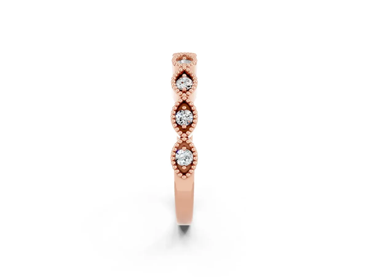 Milgrain Marquise Moissanite Half Eternity Band with Bezel Setting Rose gold