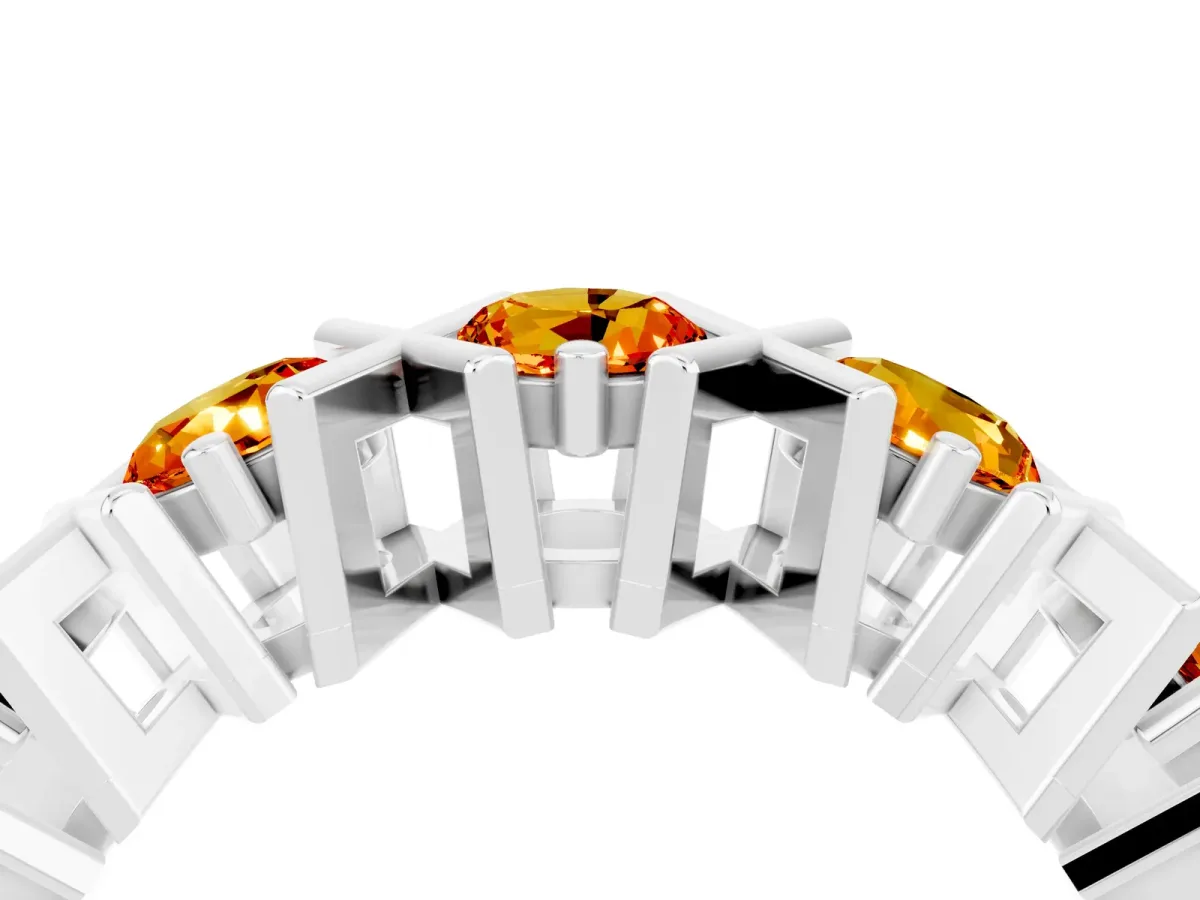 Round Citrine Channel Set Band with X-Prong Detail Silver