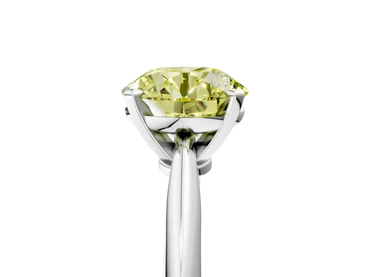 Fancy Yellow Round Cut Diamond Solitaire Engagement Ring with Classic Band and Four-Prong Setting Silver