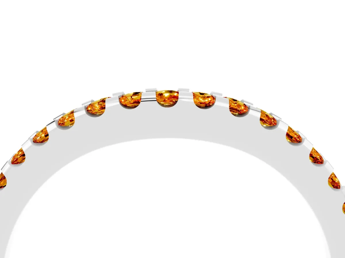Round Citrine Pavé Curved Wedding Band White gold