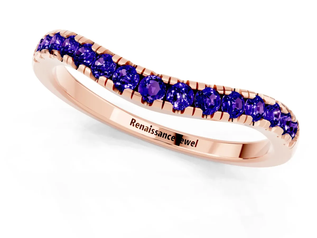 Tanzanite Pavé Curved Wedding Band Rose gold
