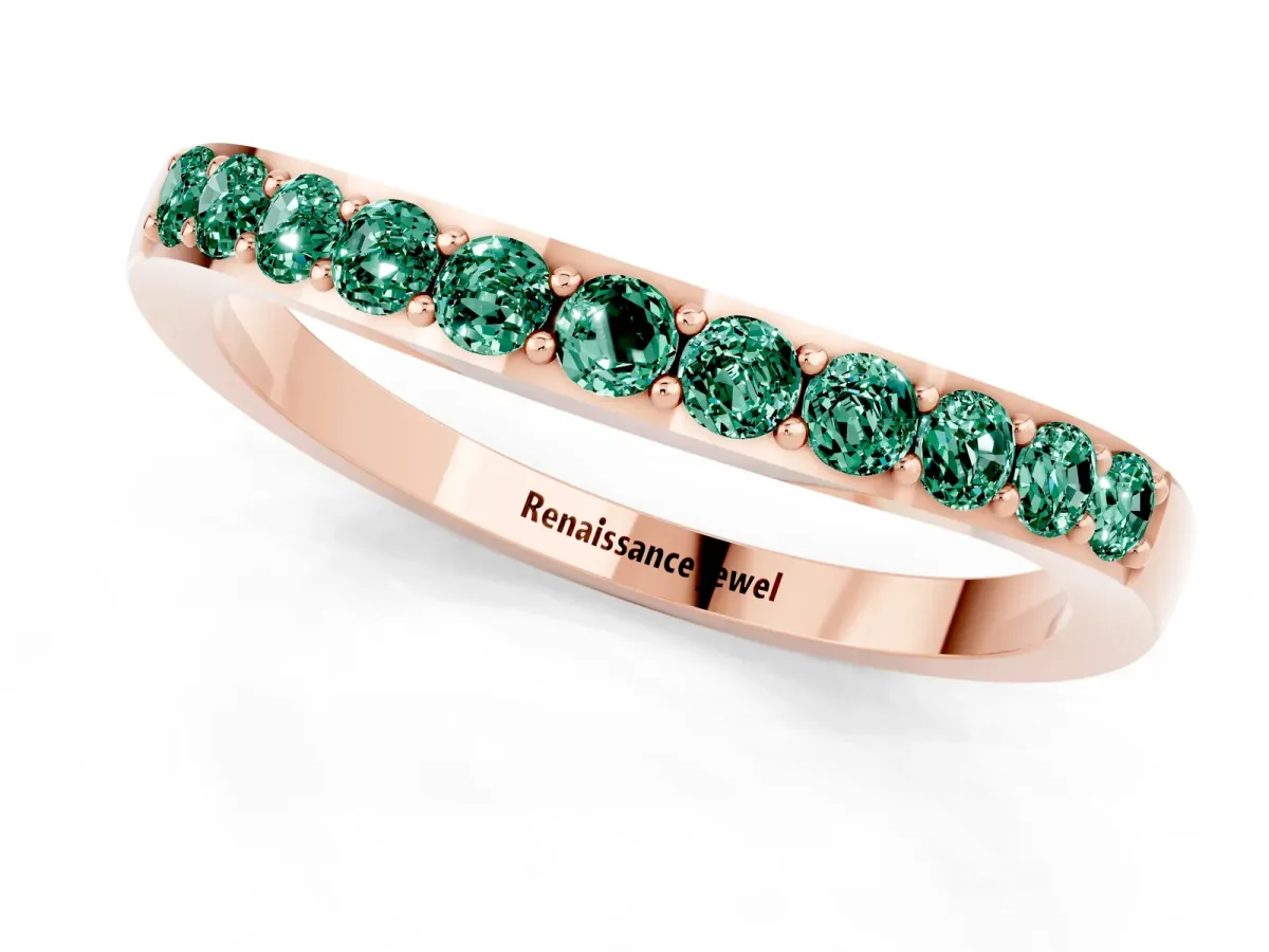 Round Green Sapphire Curved Wedding Band with Channel Setting Rose gold