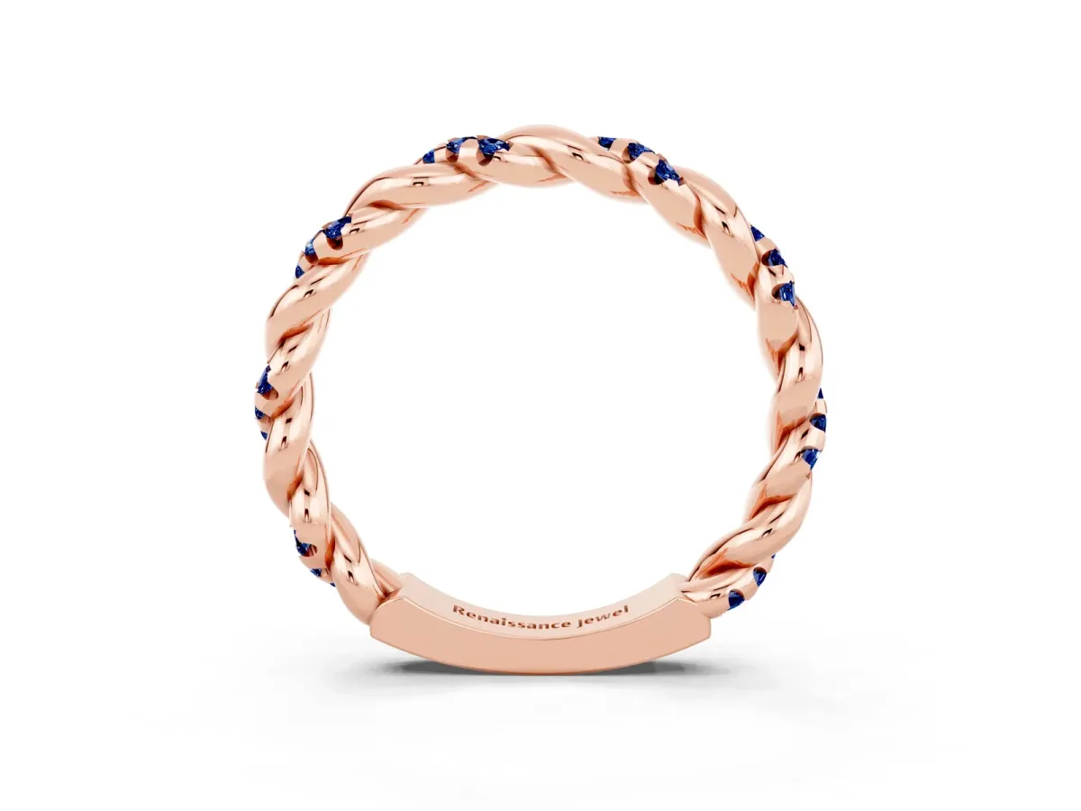 Twisted Pavé Round Blue Sapphire Eternity Band Rose gold