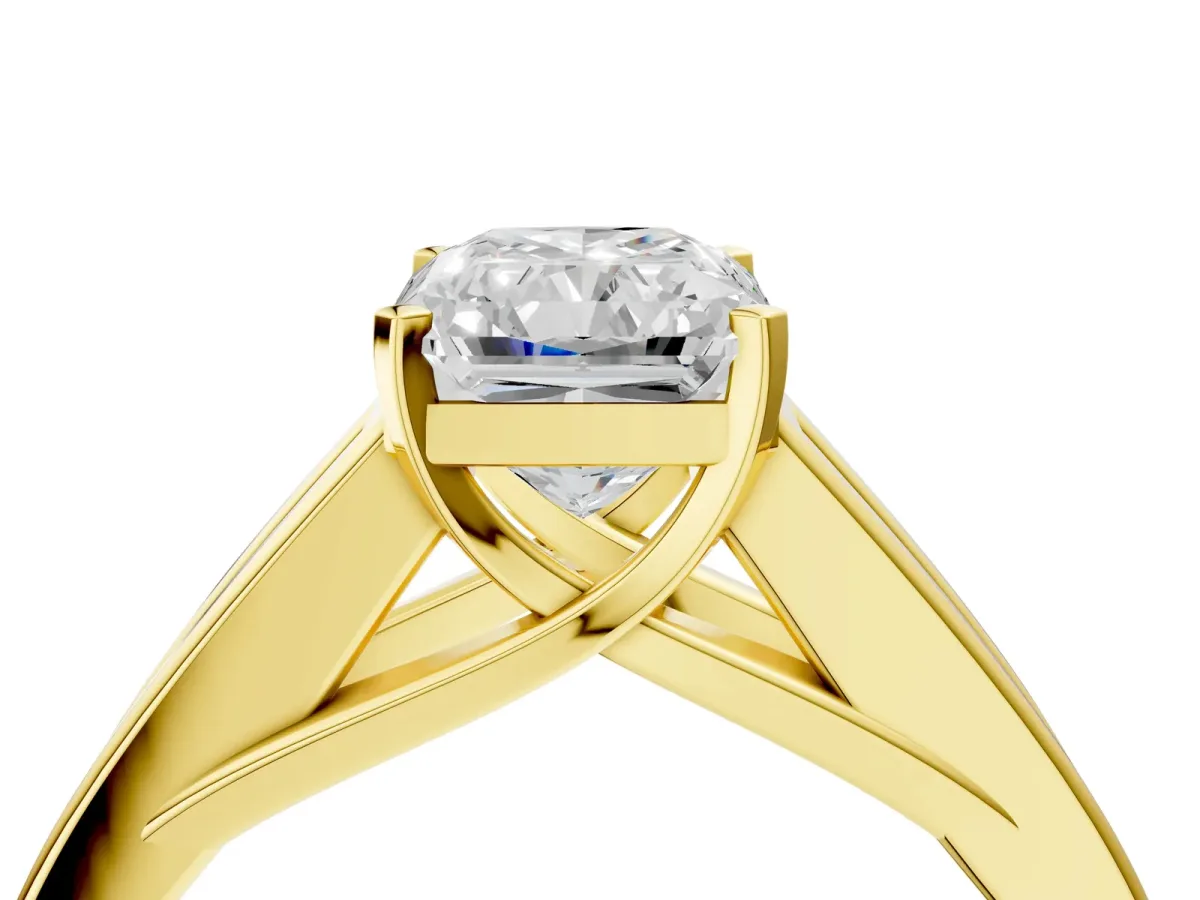 Radiant Cut Cut Channel Set Solitaire Ring with Four-Prong Setting Yellow gold