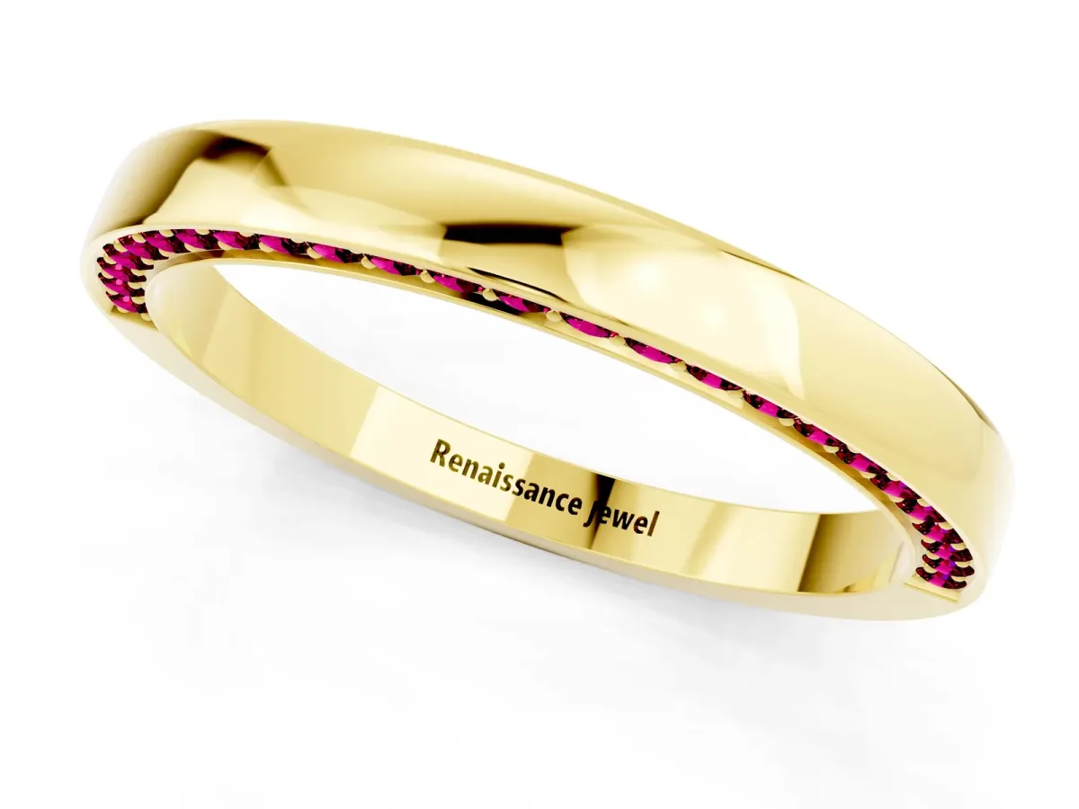 Pavé Round Garnet Channel Set Band Yellow gold