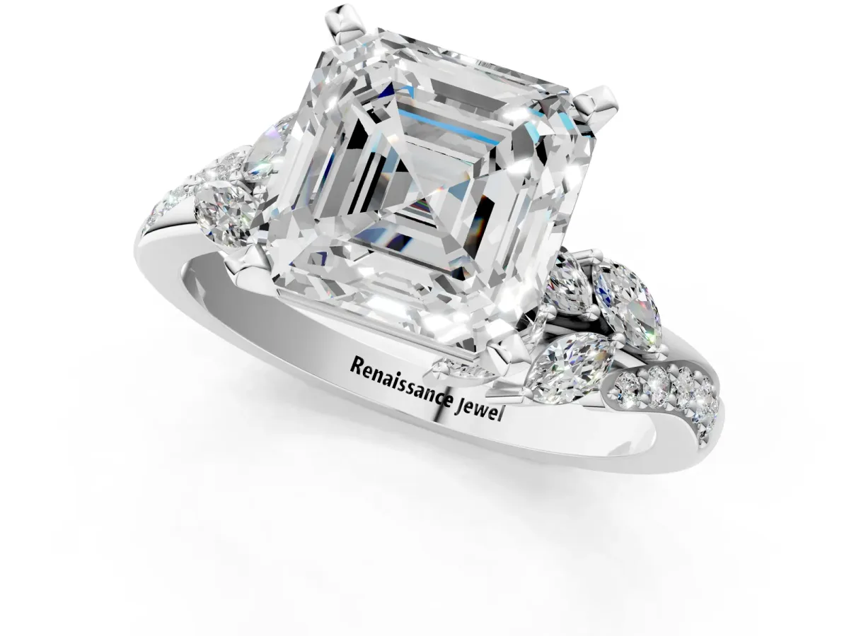 Asscher Cut Solitaire Marquise Twist Band with Six-Prong Setting Platinum