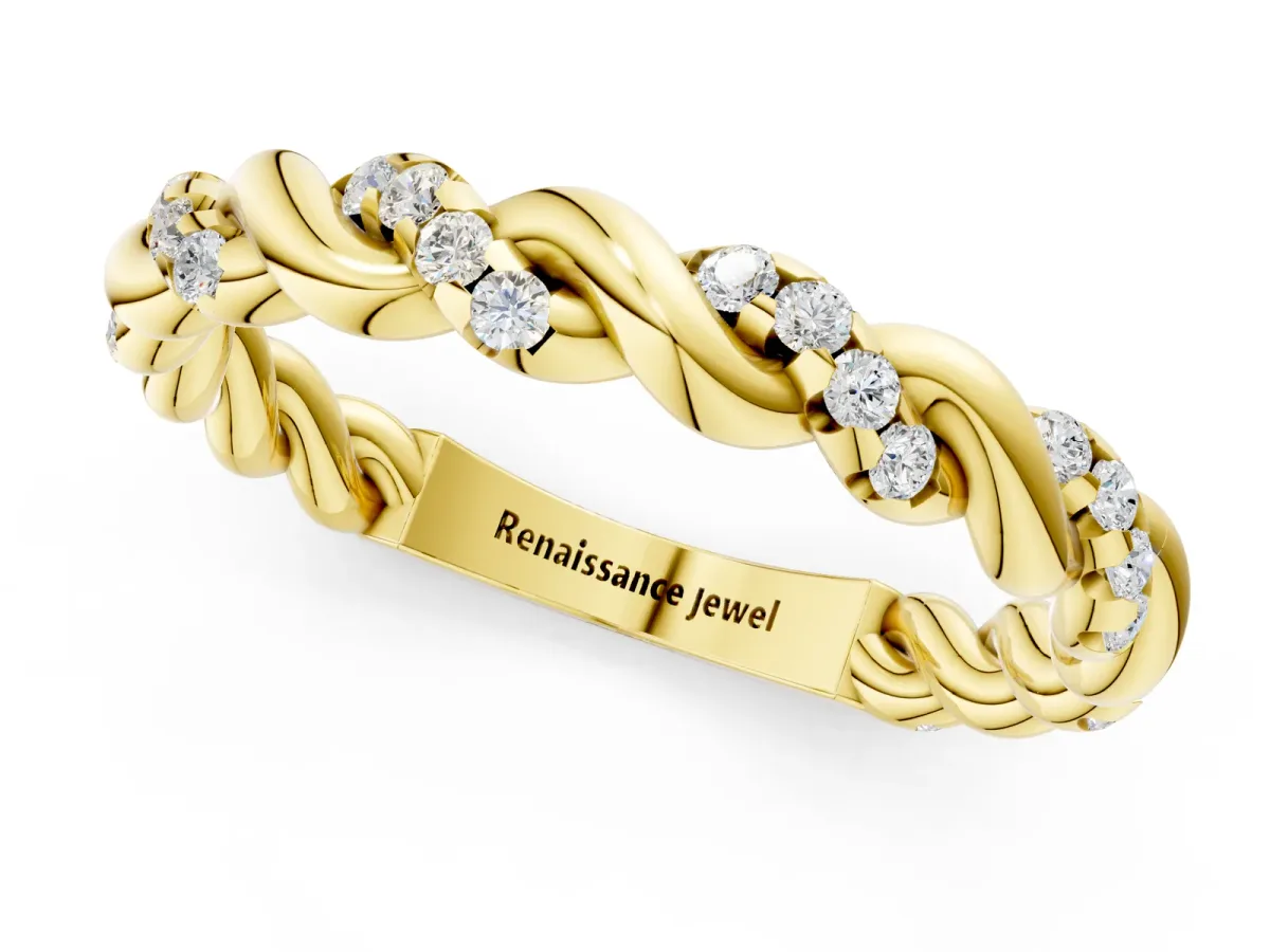 Twisted Pavé Round Diamond Eternity Band Yellow gold