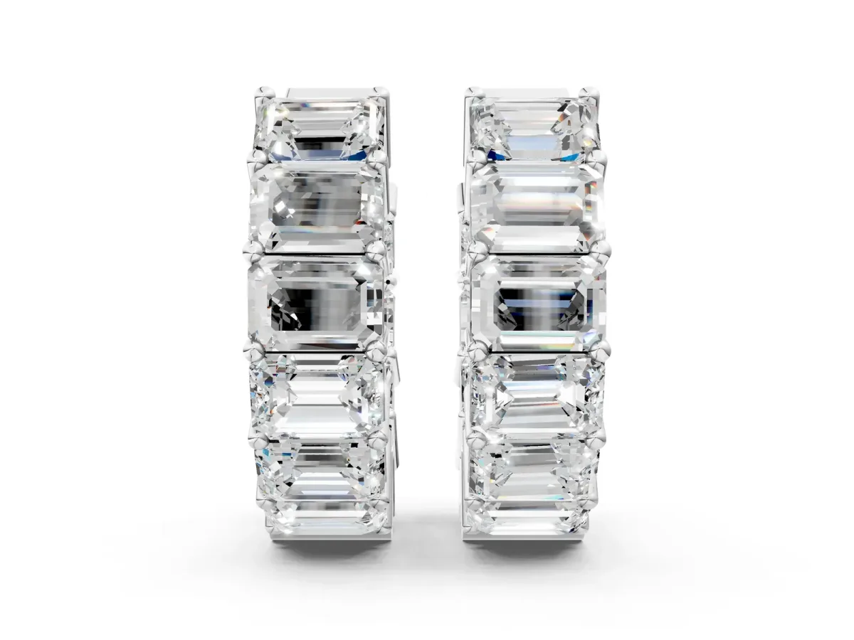 Emerald Diamond Huggie Hoop Earrings Platinum
