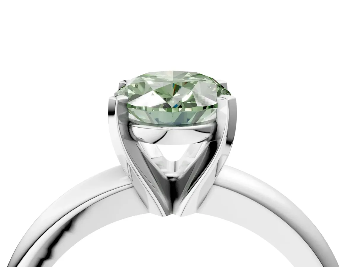 Fancy Green Oval Cut Diamond Solitaire Engagement Ring with Round Band and Four-Prong Setting Silver