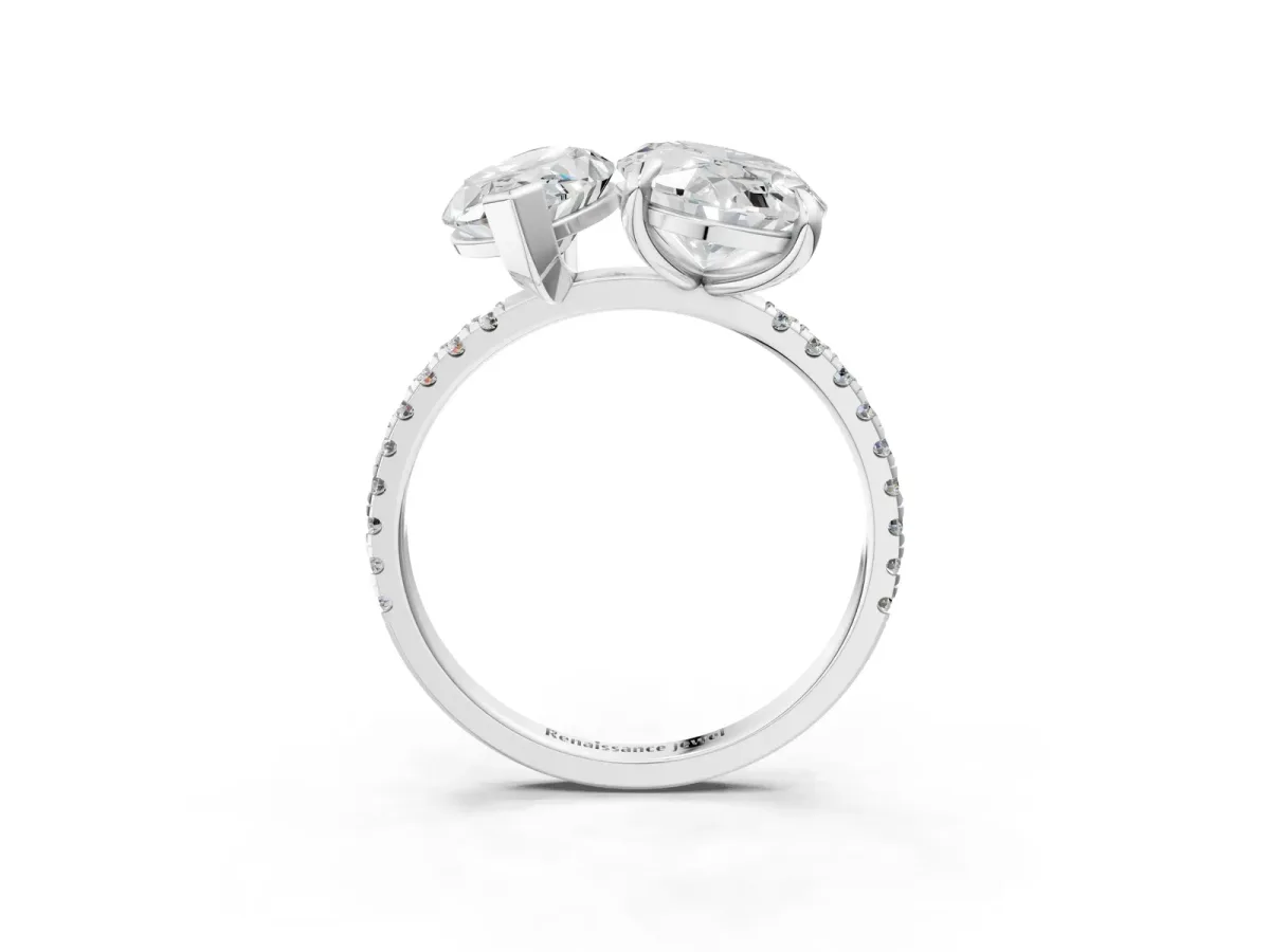 Oval and Marquise Toi Moi Ring with Prong Setting and Pave Band Silver
